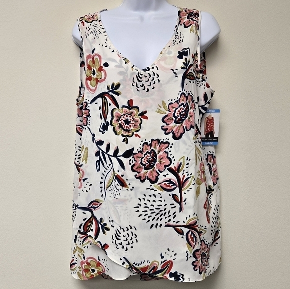Chelsea & Theodore Whimsical Floral Print Blouse White L - Picture 1 of 9